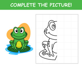 Complete the picture, cute frog vector cartoon illustration