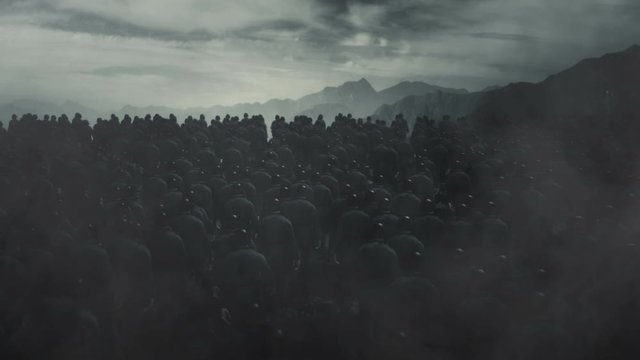 WW1 German Infantry Soldiers Walking into a Battlefield