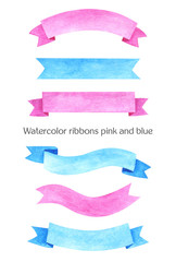 Watercolor ribbon banner tape pink blue Colorful design