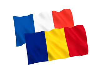 Flags of France and Romania on a white background