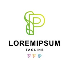 colorful letter p logo design with line