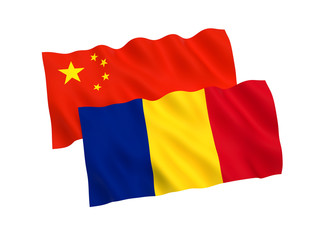 Flags of Romania and China on a white background