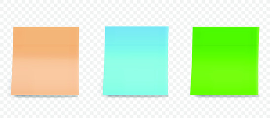 Collection of different colored sheets of note papers, curled corner. Front view. Ready for your message