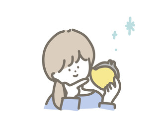 黄色い財布を持った若い主婦