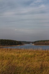 landscape with lake and blue sky