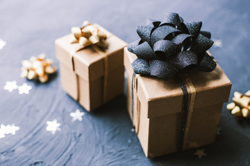 Christmas gift box on a black background.