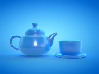 3d rendered illustration of a blue tea set