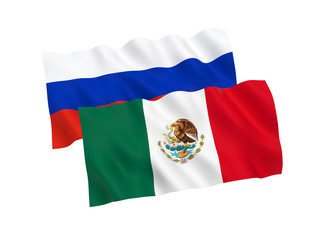 Flags of Russia and Mexico on a white background