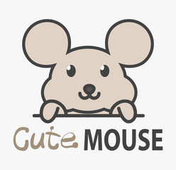 Logo template with cute mouse. Vector logo design mice template for zoo, veterinary clinics. Cartoon animal logo illustration.