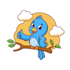 Cute blue bird showing thumb vector cartoon illustration