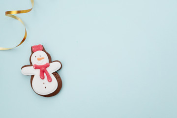  Snowman, cookies, new year, background blue
