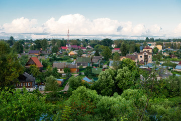 View of residential buildings in the Krasnoarmeysky district in town Torzhok. Tver region. Russia