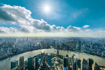 Aerial panoramic view of Shanghai skyline,China.