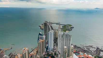 Beautiful aerial view of Panama City Skyscrapers 