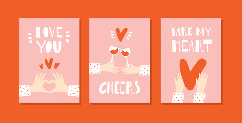 Fototapeta na wymiar Vector design concept for Valentines Day and other users. Romantic cards set. Handwritten modern lettering.