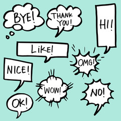 set of hand drawn comic bubble speech with text