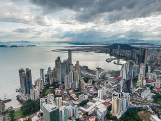 Beautiful aerial view of Panama City Skyscrapers 