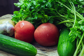 Fresh vegetables on a wooden surface