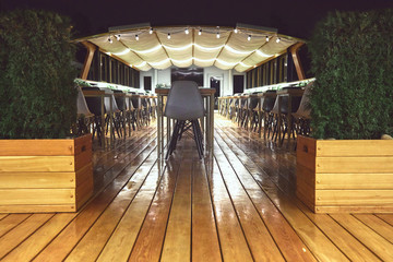 interior details of restaurant on the ship. Concept of interior design of a restaurant on a ship