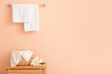 Fototapeta na wymiar Soft clean towels in bathroom