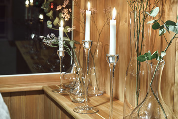 interior details of restaurant on the ship. Concept of interior design of a restaurant on a ship