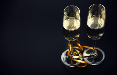 Champagne in the the glass New Year Christmas. New year concept 2020