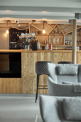 interior details of restaurant on the ship. Concept of interior design of a restaurant on a ship