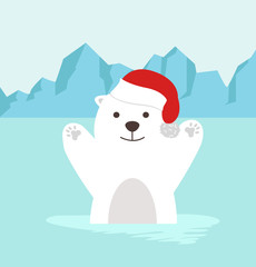 cartoon polar bear in North pole Arctic