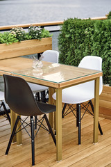 interior details of restaurant on the ship. Concept of interior design of a restaurant on a ship