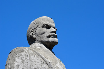 Fototapeta na wymiar Former Soviet anti-ballistic missile testing range Sary Shagan.Lenin monument from Soviet time. West Bank of Balkhash Lake. Priozersk.Kazakhstan