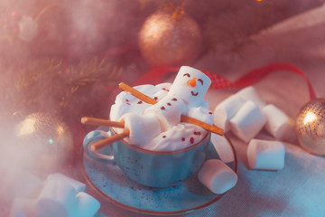 snowman-shaped hot chocolate with marshmallows