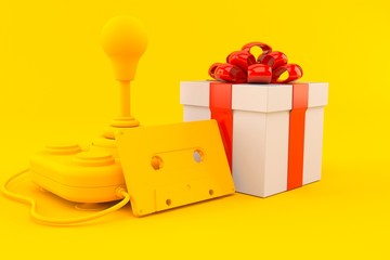 Naklejka premium Retro gaming background with gift