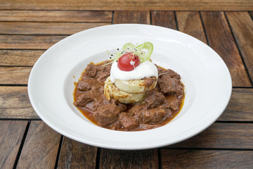 Beef dish in a restaurant