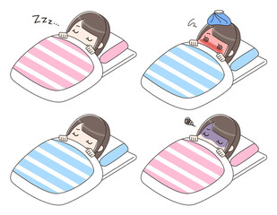  布団で寝る女性　セット