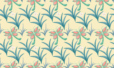 蝶々とお花の自然パターン