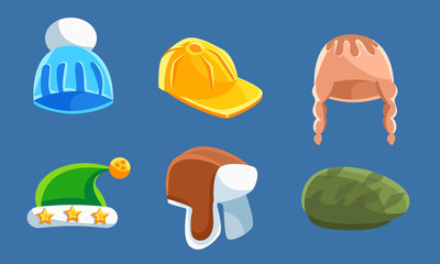 Set With Different Kind Of Hats And Headwears Vector Illustration Cartoon Character