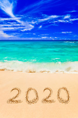 Fototapeta na wymiar Numbers 2020 on beach