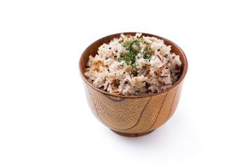 fried rice with vegetable and grains on isolated white background