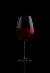 Red wine glass on a black background