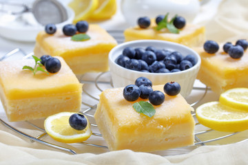 close up of Lemon curd shortbread bars