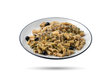 pasta with blueberry on isolated white background