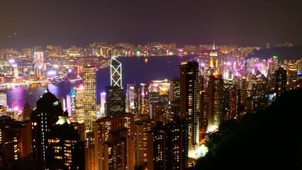 A large view over the entire City of Hong Kong by night