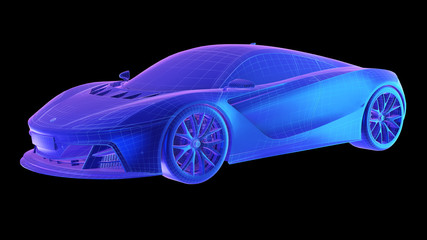 Obraz na płótnie Canvas 3d rendered abstract synthwave style illustration of a sports car