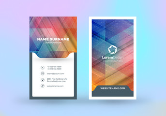 Double-sided vertical business card template. Vector mockup illustration. Stationery design. Halftone texture