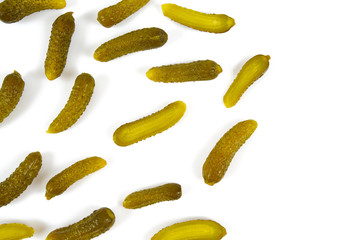 small pickled cucumbers isolated on white