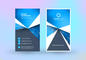 Double-sided vertical business card template. Vector mockup illustration. Stationery design. Halftone texture