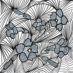 Ornament of flowers and lines on a white background.