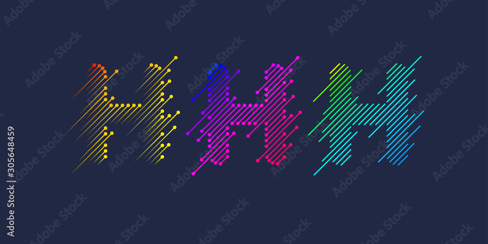 Poster several variants of one letter h of the latin alphabet. dynamic sign in bright color and consisting 