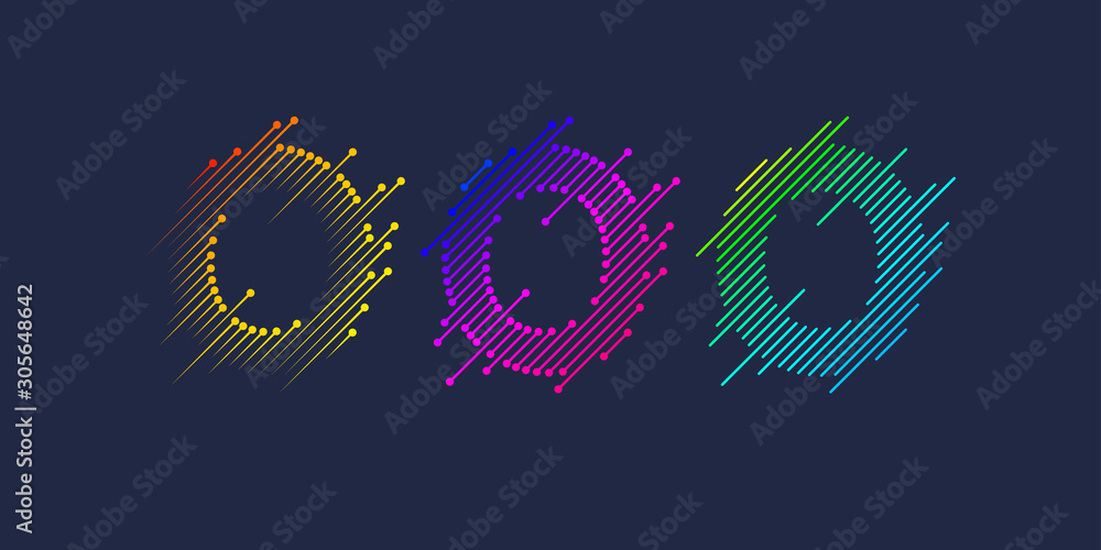 Poster several variants of one letter o of the latin alphabet. dynamic sign in bright color and consisting 