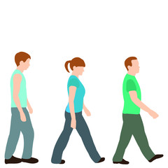 isolated, walking people in a flat style
